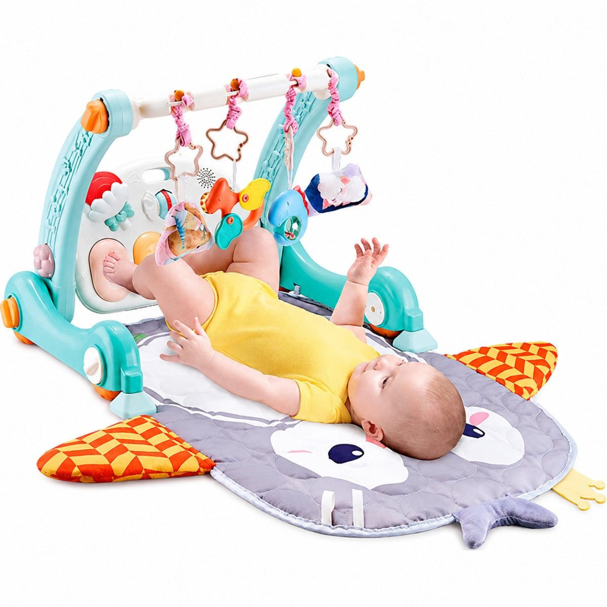 4-in-1 Musical Baby Gym Play Mat, Activity Table & Push Walker with Detachable Toys