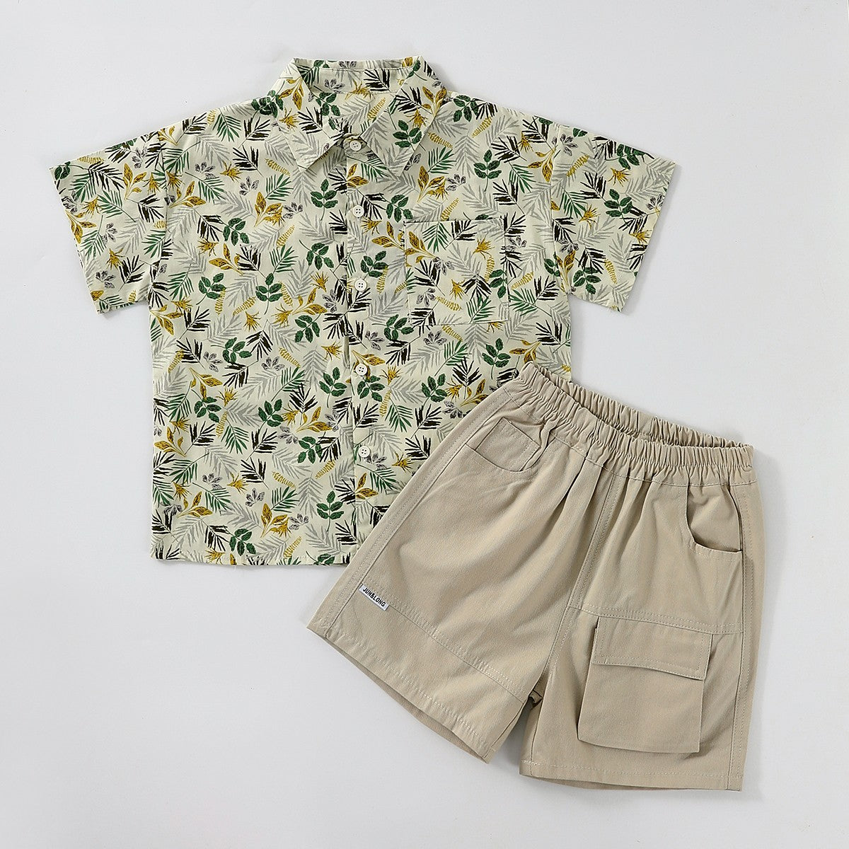 Leaf Print Short Sleeve Shirt Set