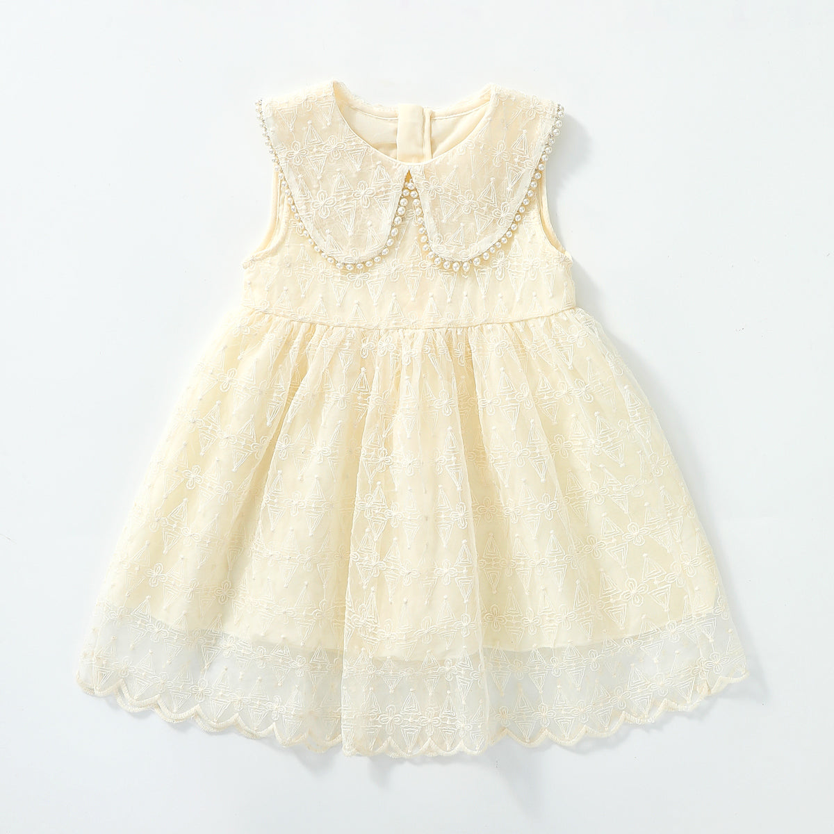 فستان دانتيل بياقة طفل مزين بالخرز
