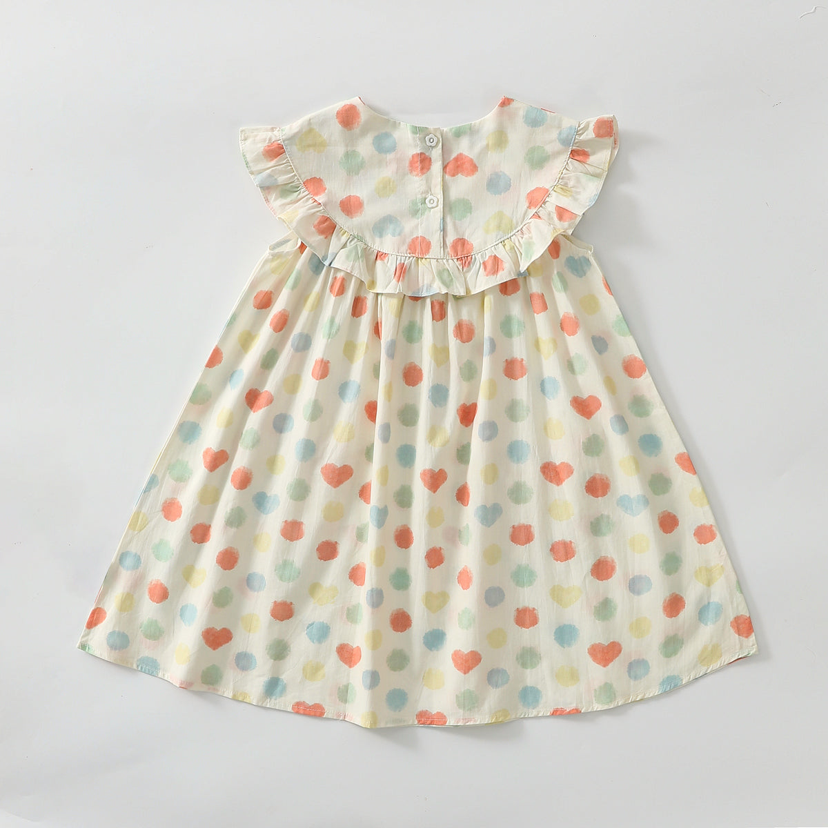 فستان بياقة دمية منقوش بنقاط ملونة على شكل ورقة لوتس