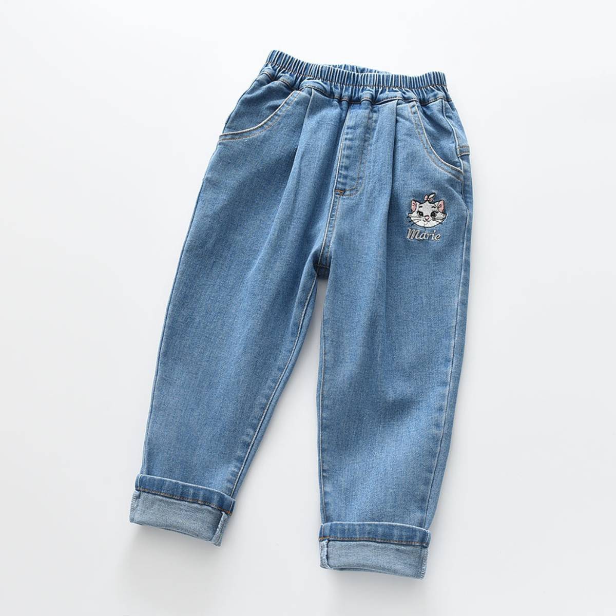 Cat Embroidered Denim Pants
