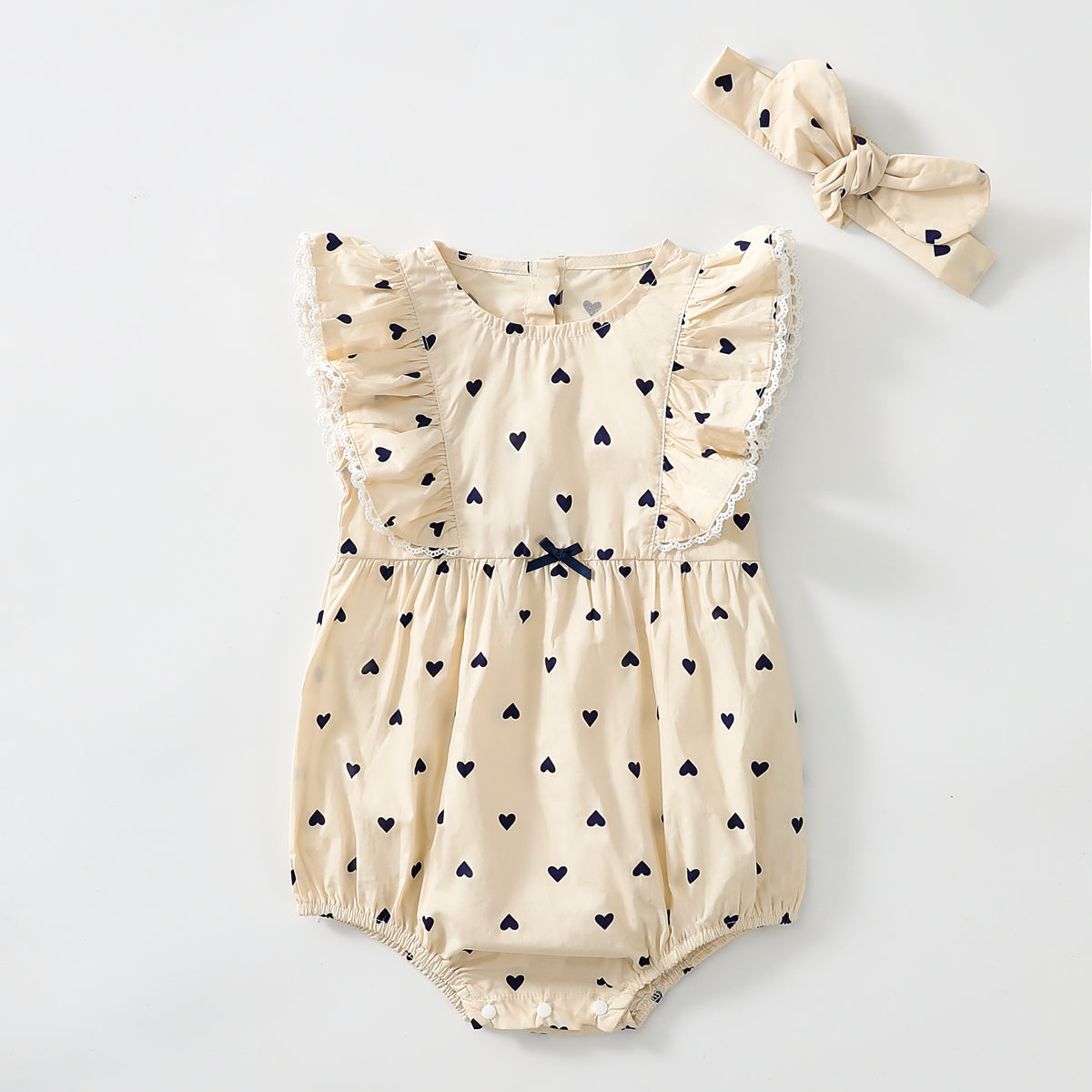 Heart Print Fly Sleeve Romper