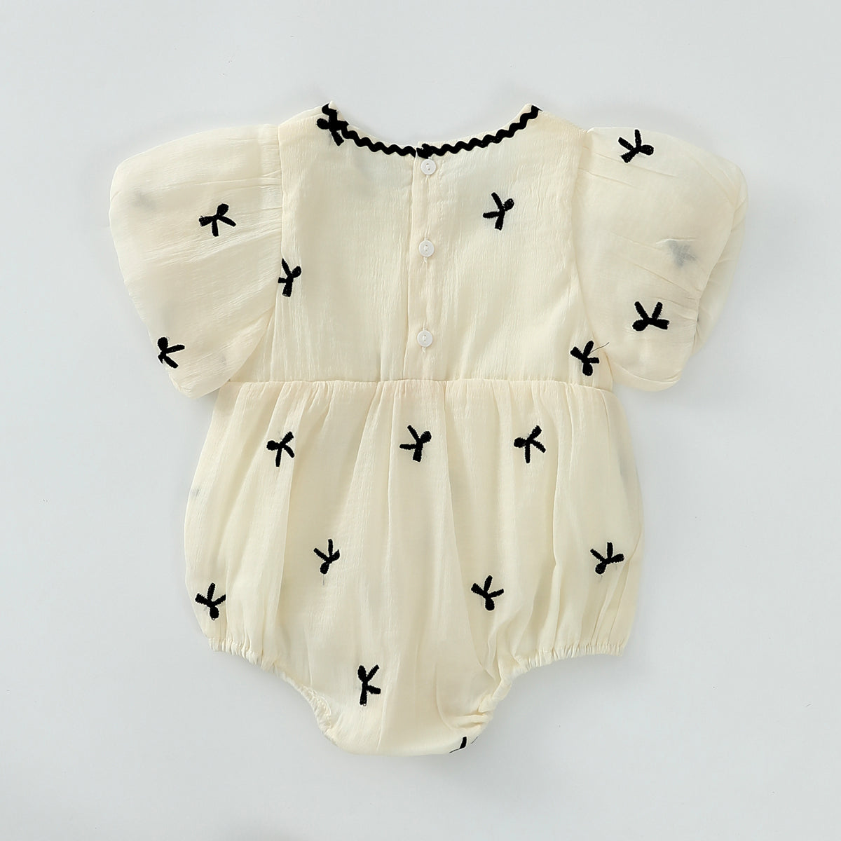 Embroidered Bow Romper