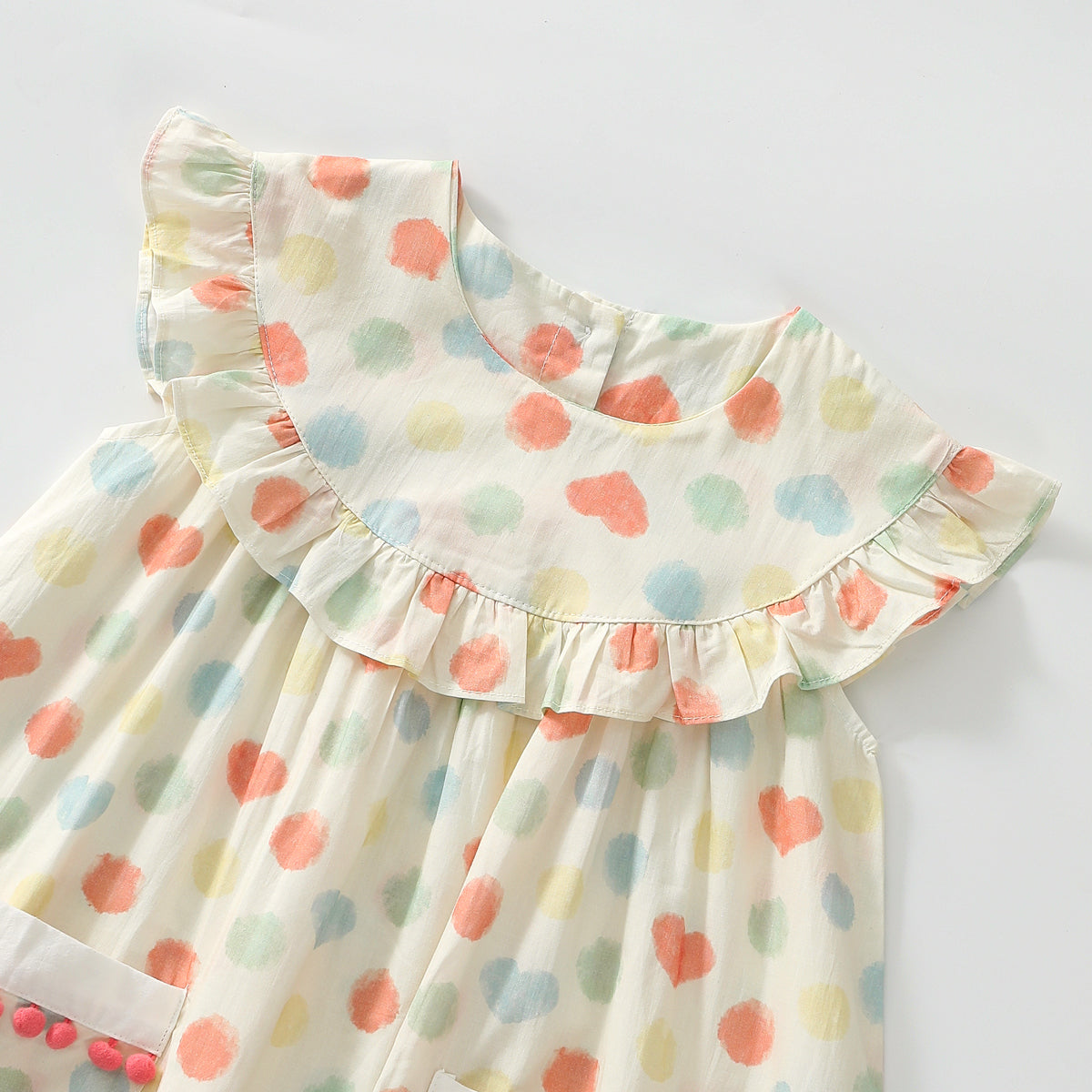 فستان بياقة دمية منقوش بنقاط ملونة على شكل ورقة لوتس