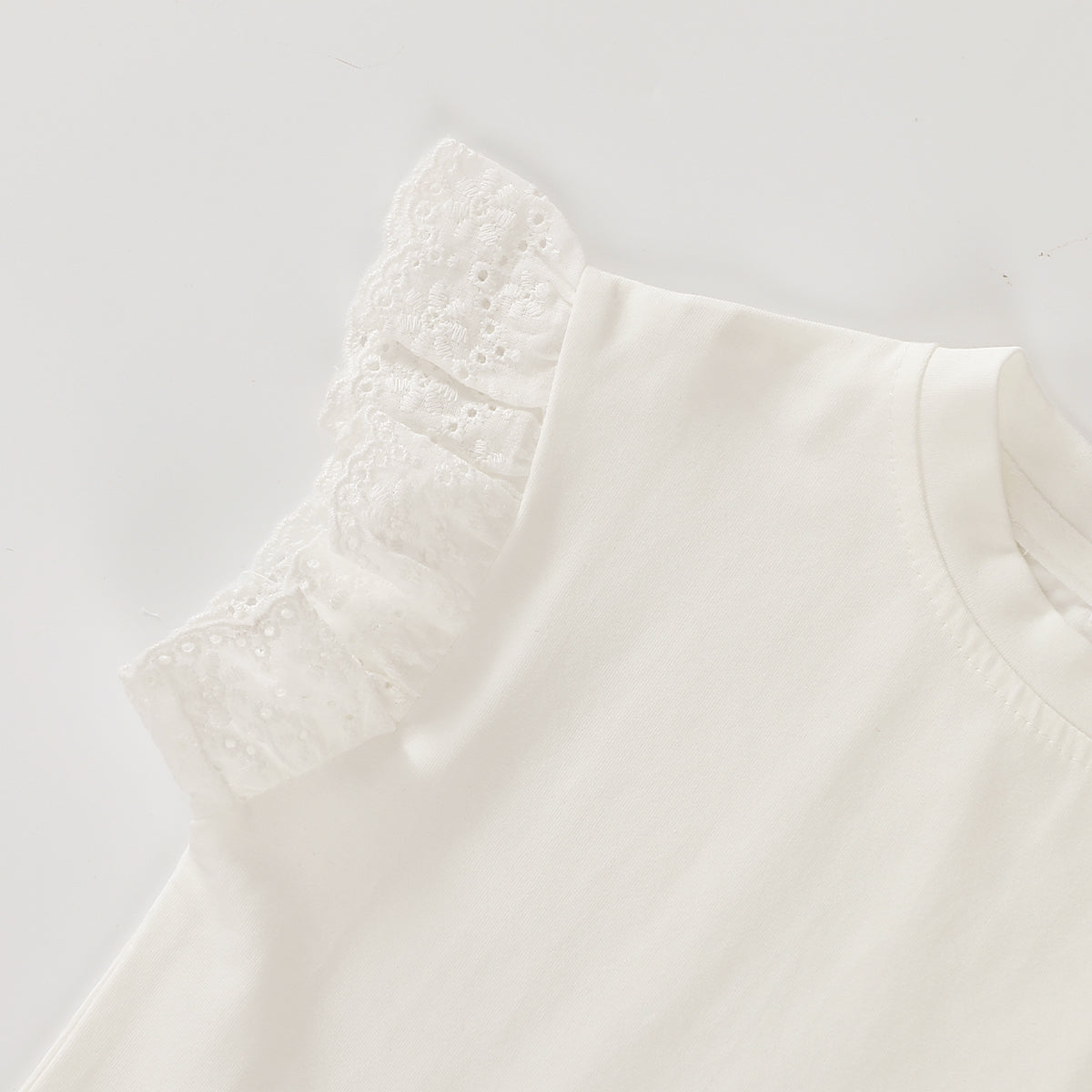 Girls Solid Color Flying Sleeve T-shirt