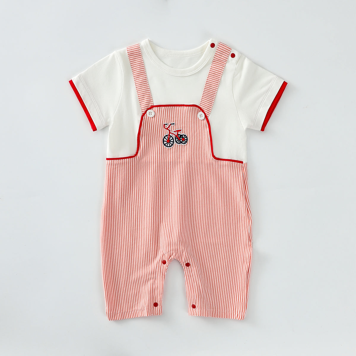 Red striped romper with suspenders