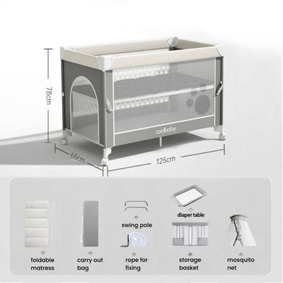 سرير أطفال خارجي قابل للطي مع ناموسية