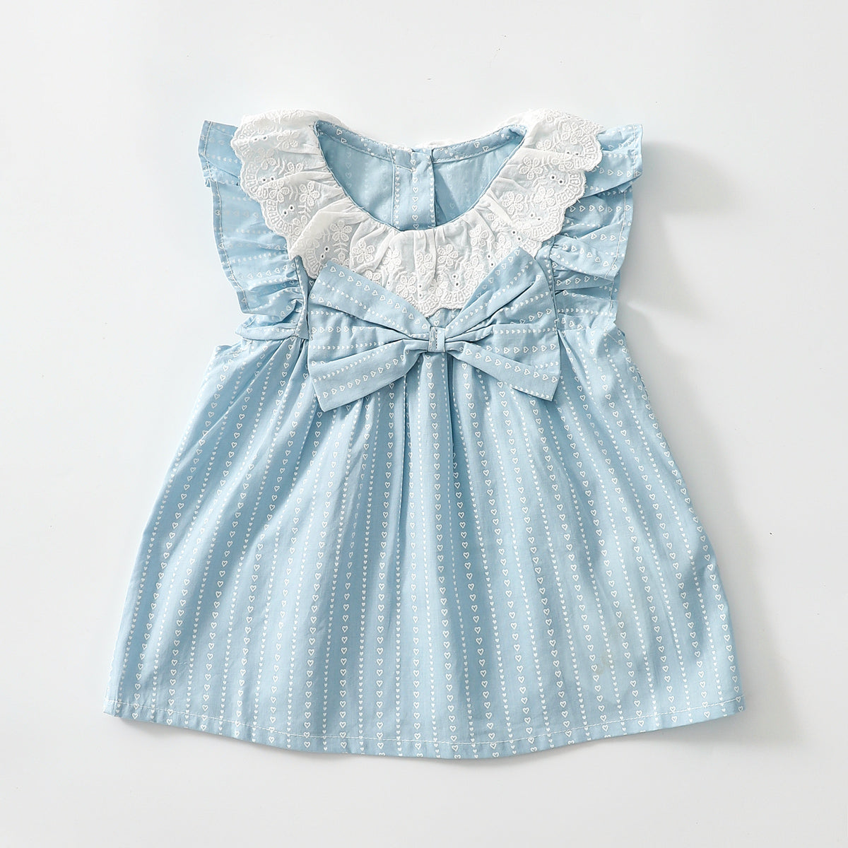 Blue heart white collar polka dot dress sleeveless