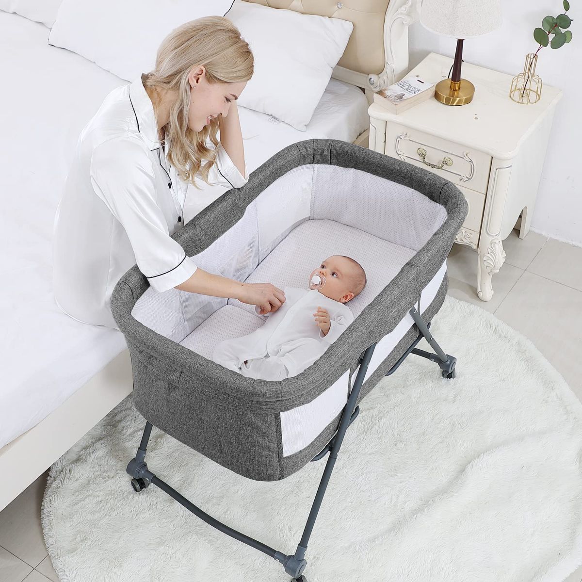 Foldable Adjustable Splicing Baby Cradle Bed