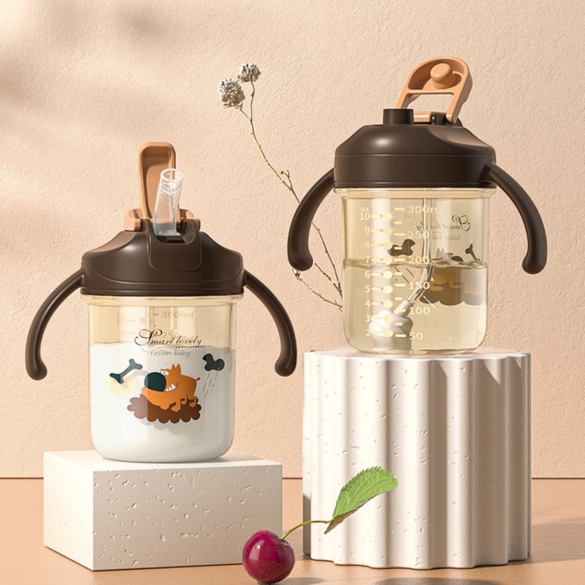 Childrens Straw Cup with Handle and Scale