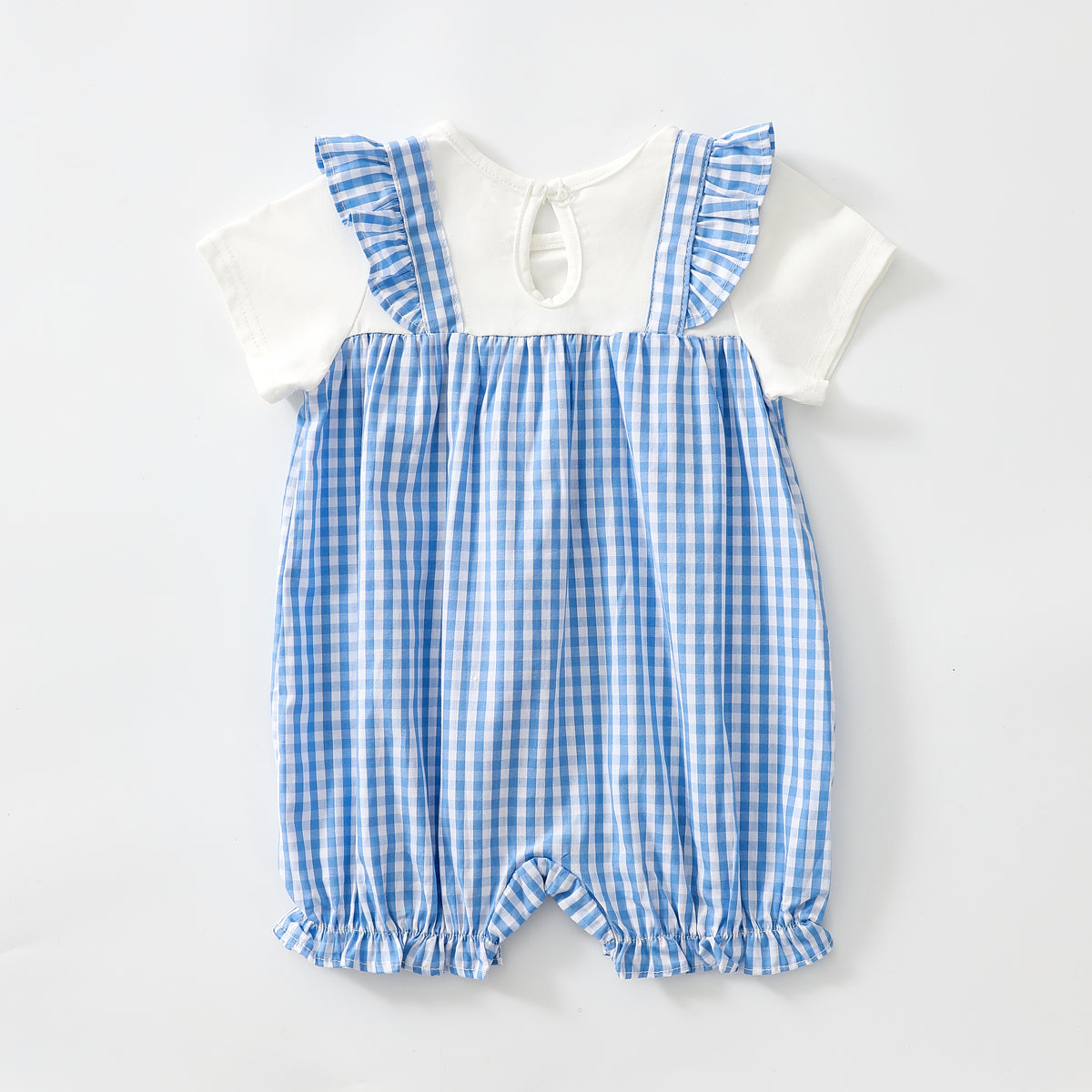 Plaid fake two-piece romper