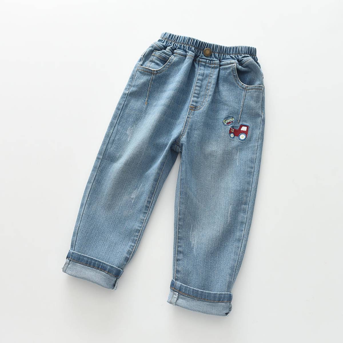 Car Embroidered Denim Pants