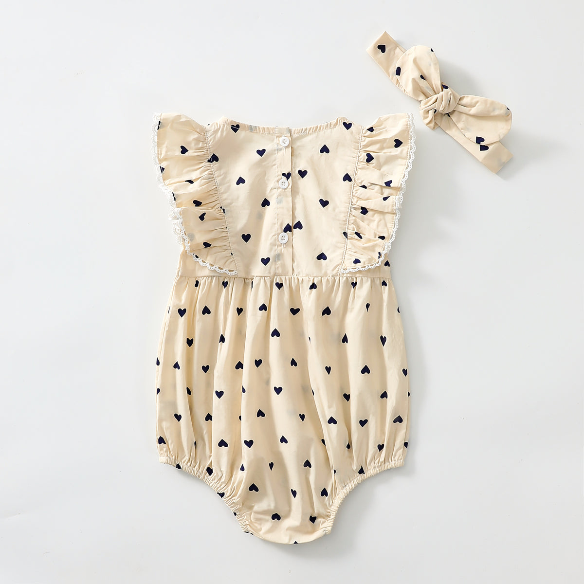 Heart Print Fly Sleeve Romper