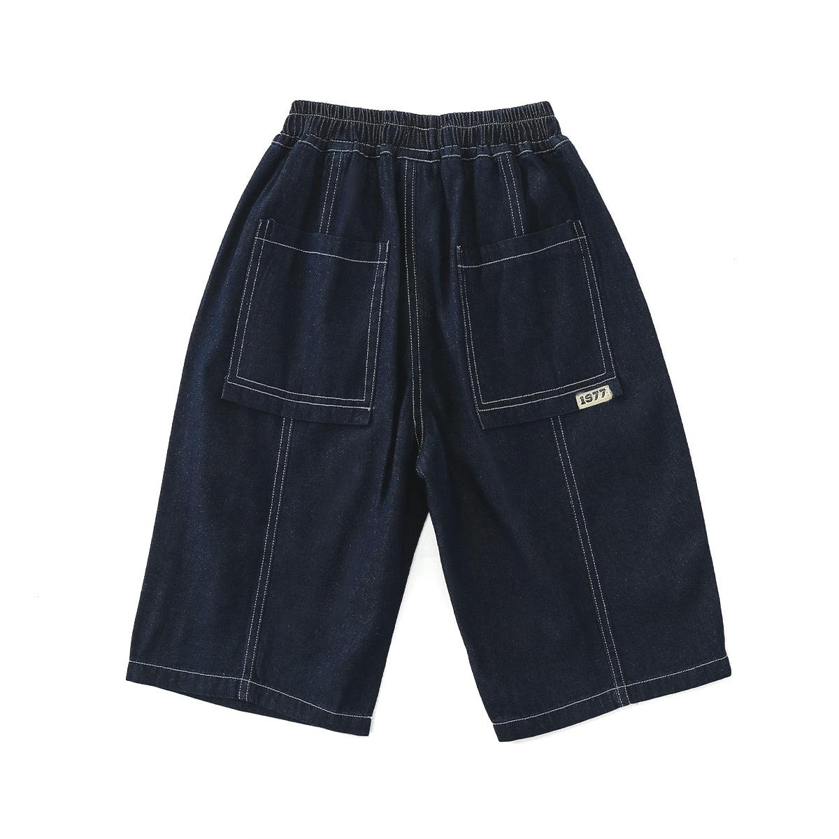 Number Patch Lightweight Denim Shorts