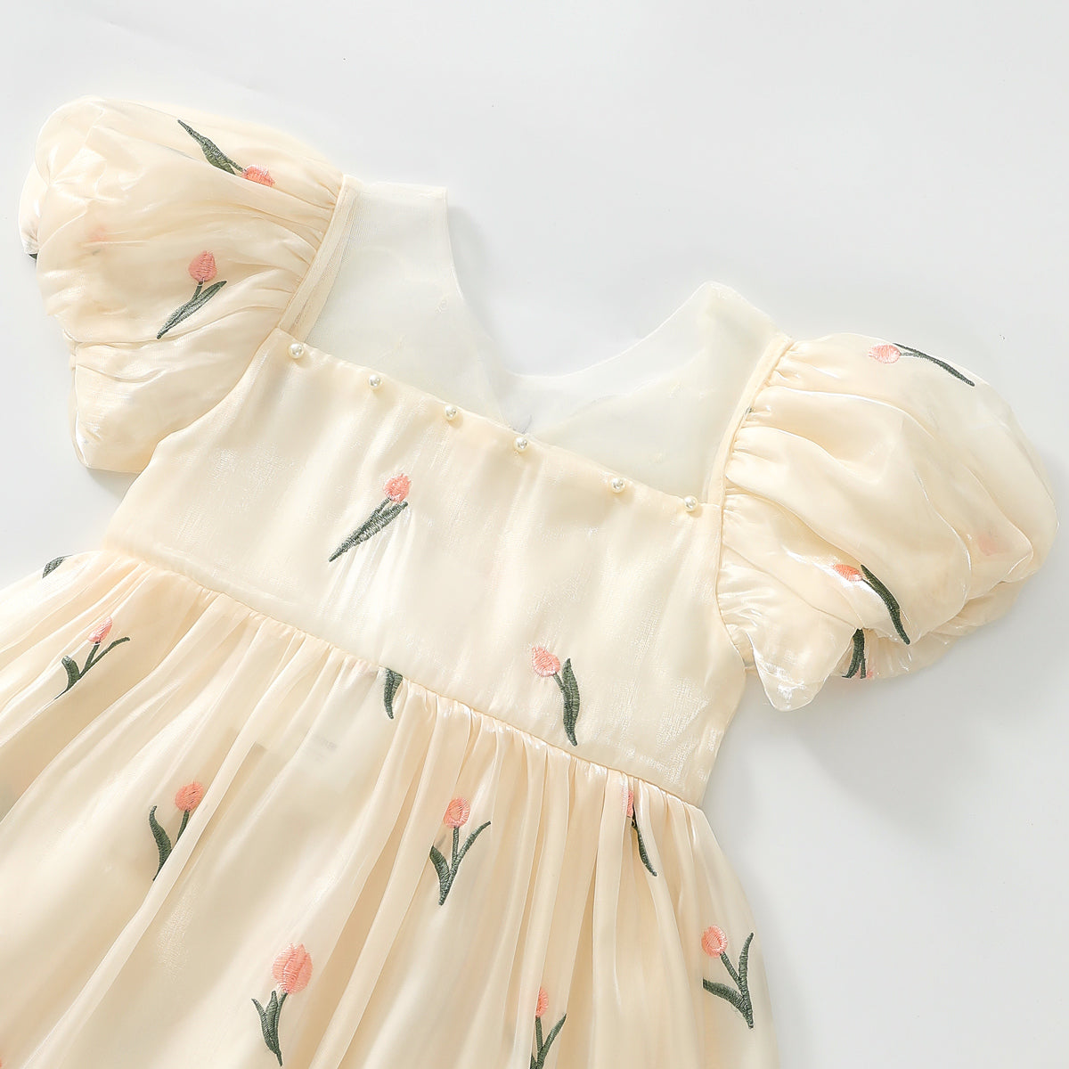 Wings Embroidered Puff Sleeve Dress