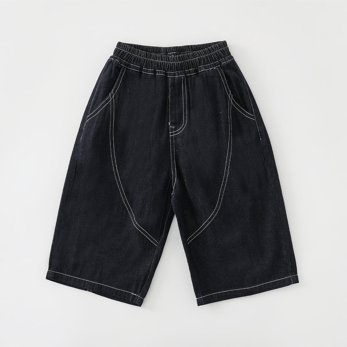Number Patch Lightweight Denim Shorts