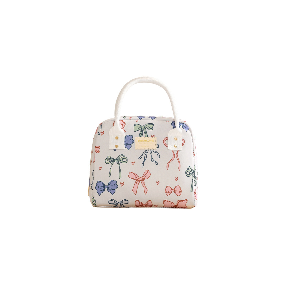 Bow Print Kids Lunch Bag with Top Handle, Cute Portable Food Storage Bag for Girls