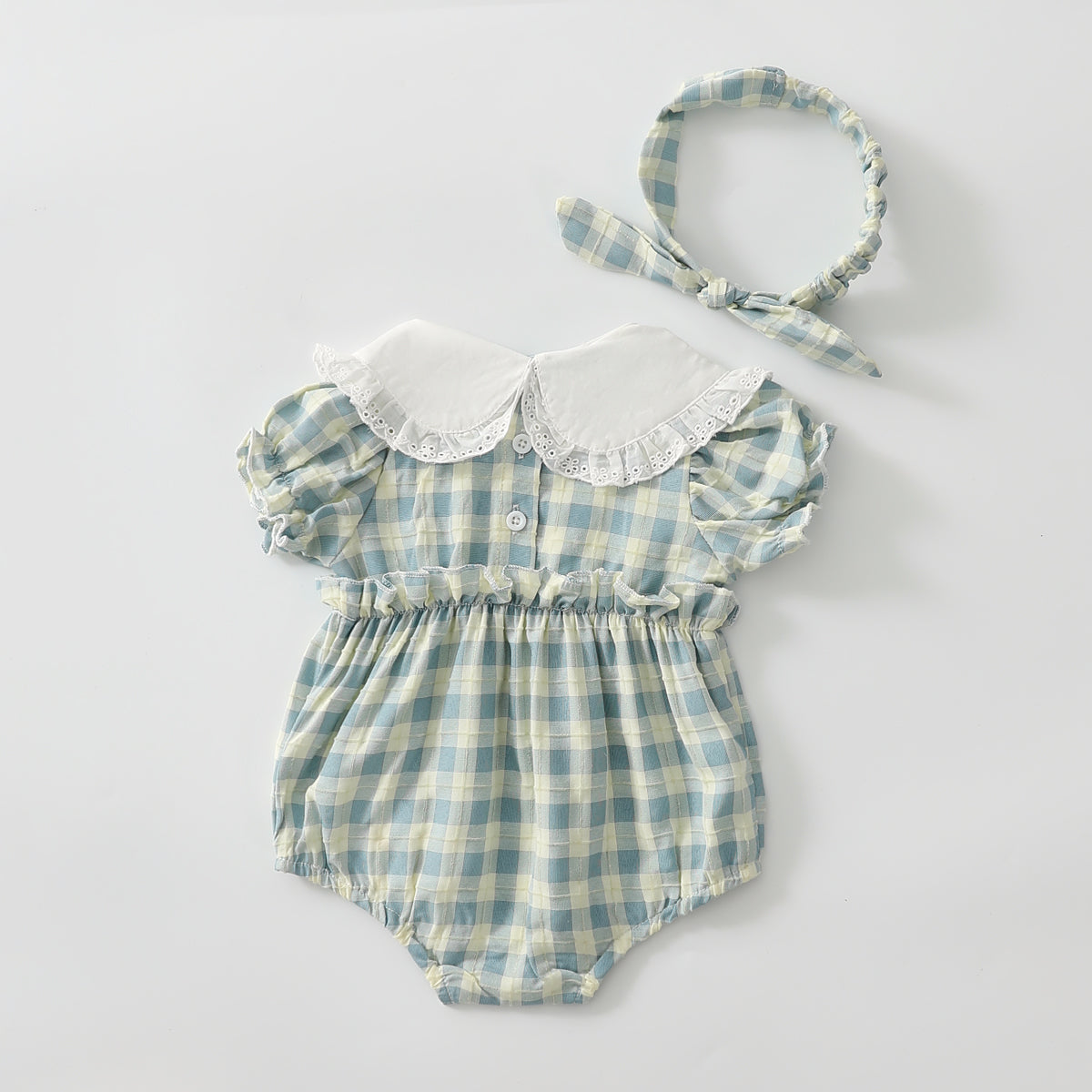 Plaid short-sleeved romper