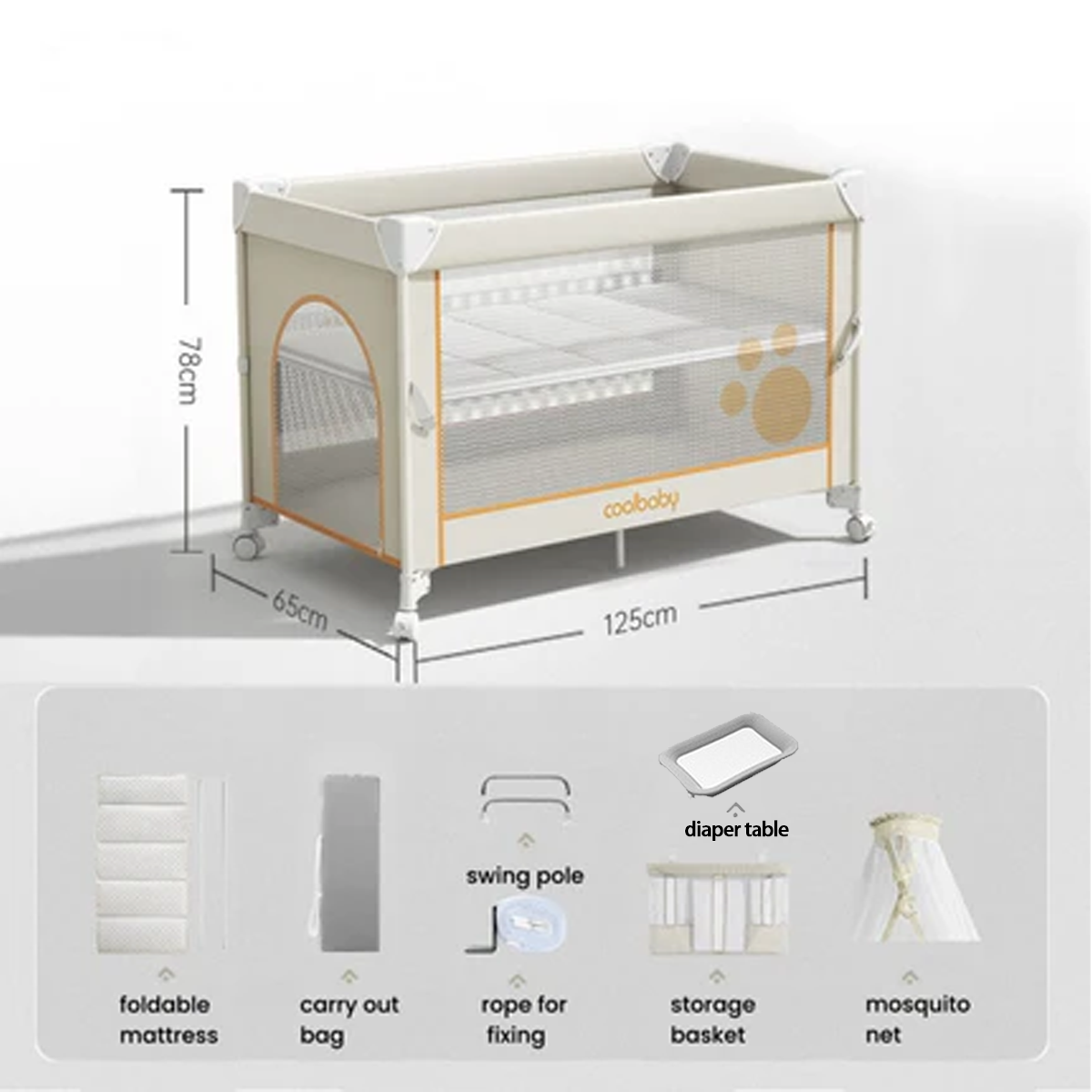 سرير أطفال خارجي قابل للطي مع ناموسية