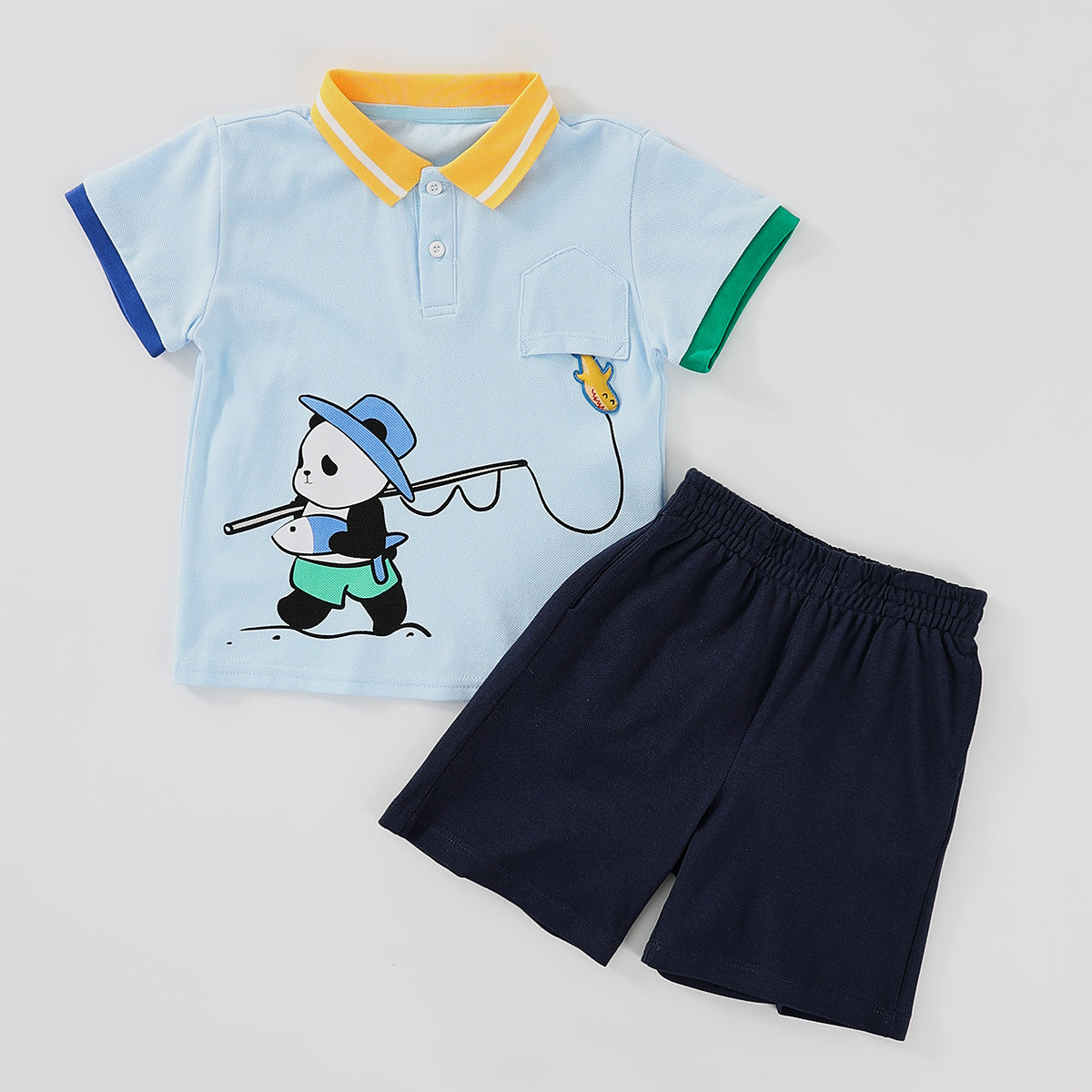 Panda Fishing Polo Shirt Set