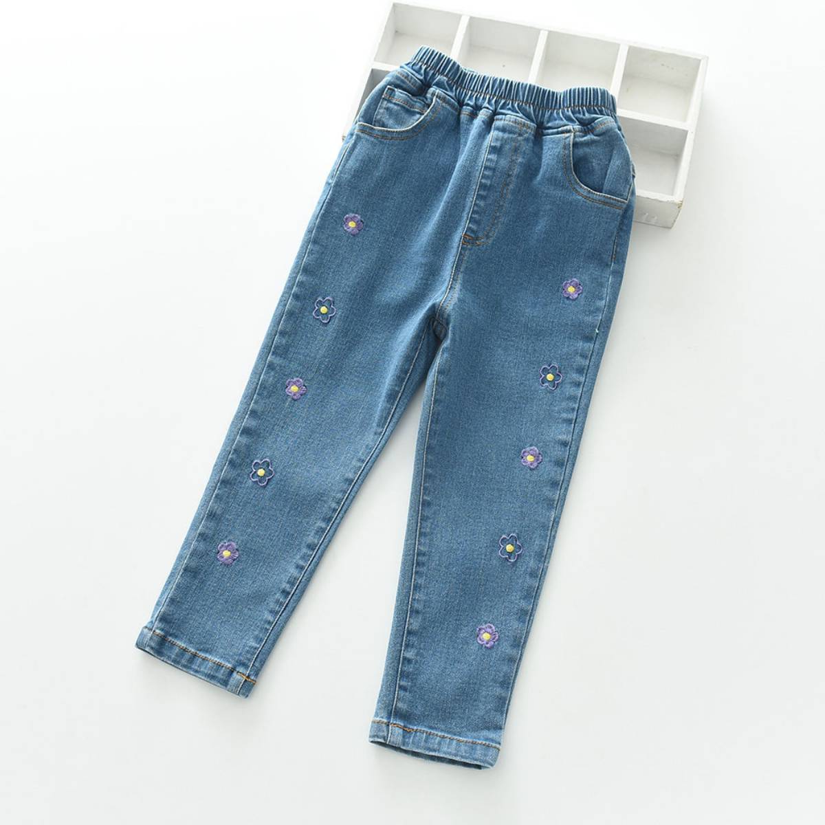 Floral Embroidered Denim Pants