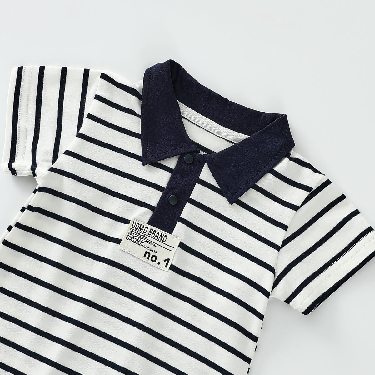 Striped lapel patch romper