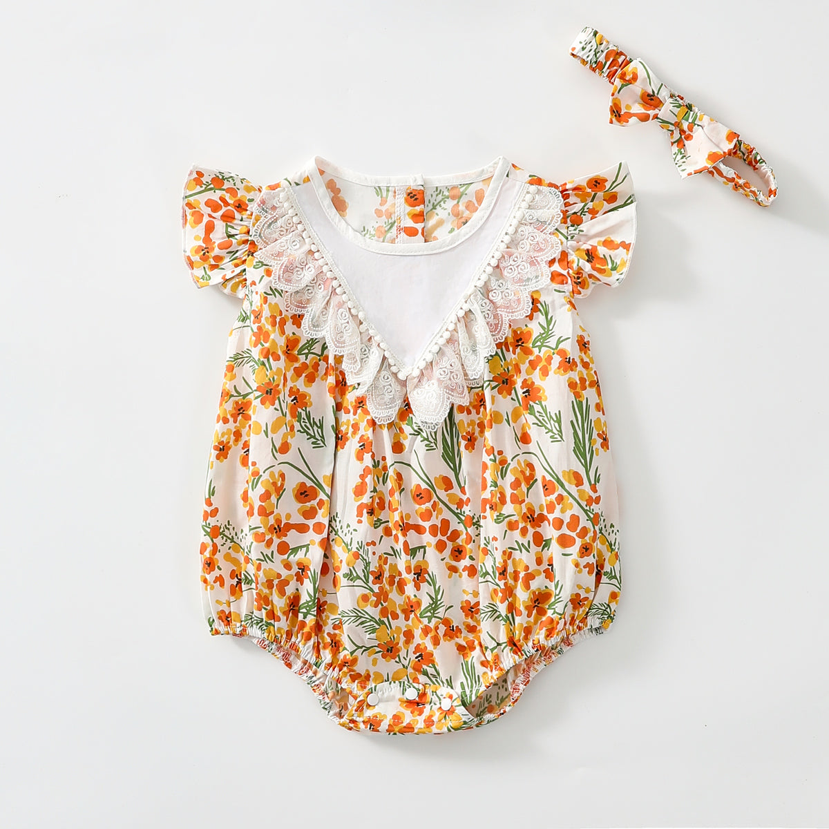 Baby lapel floral romper