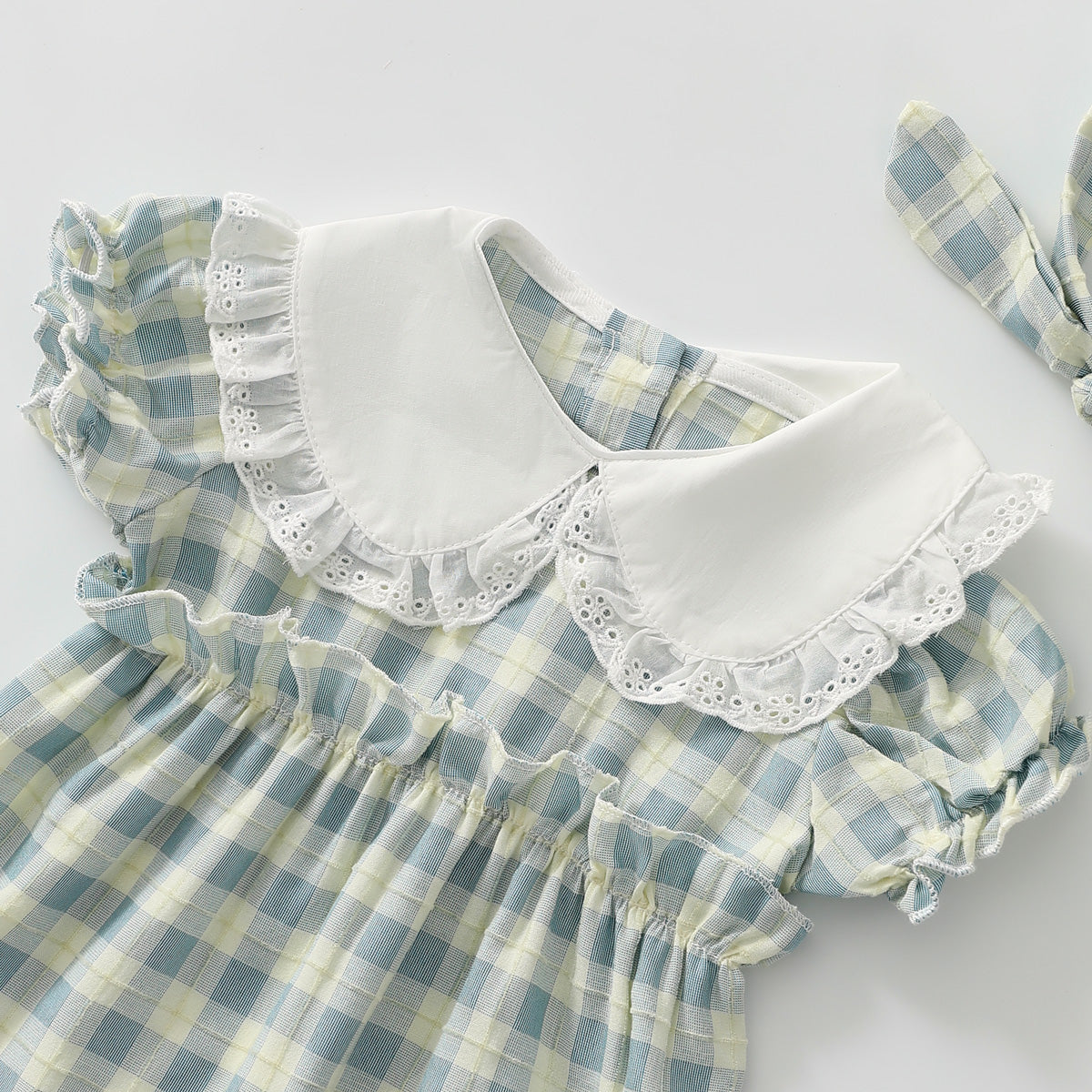 Plaid short-sleeved romper