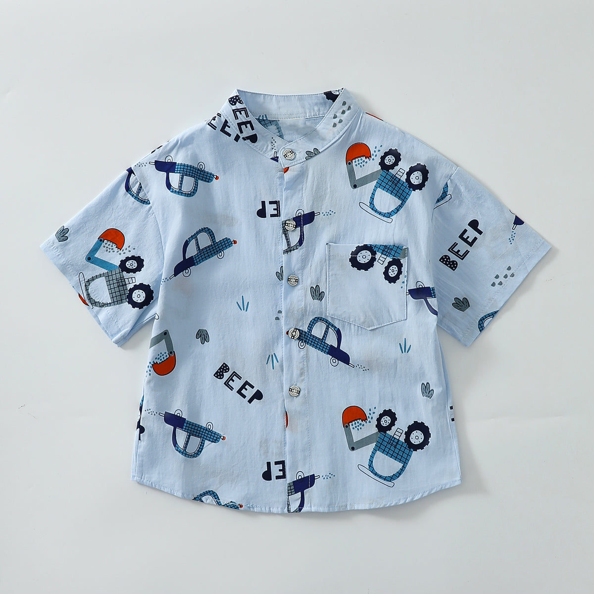 Boy Stand Collar Short Sleeve Shirt