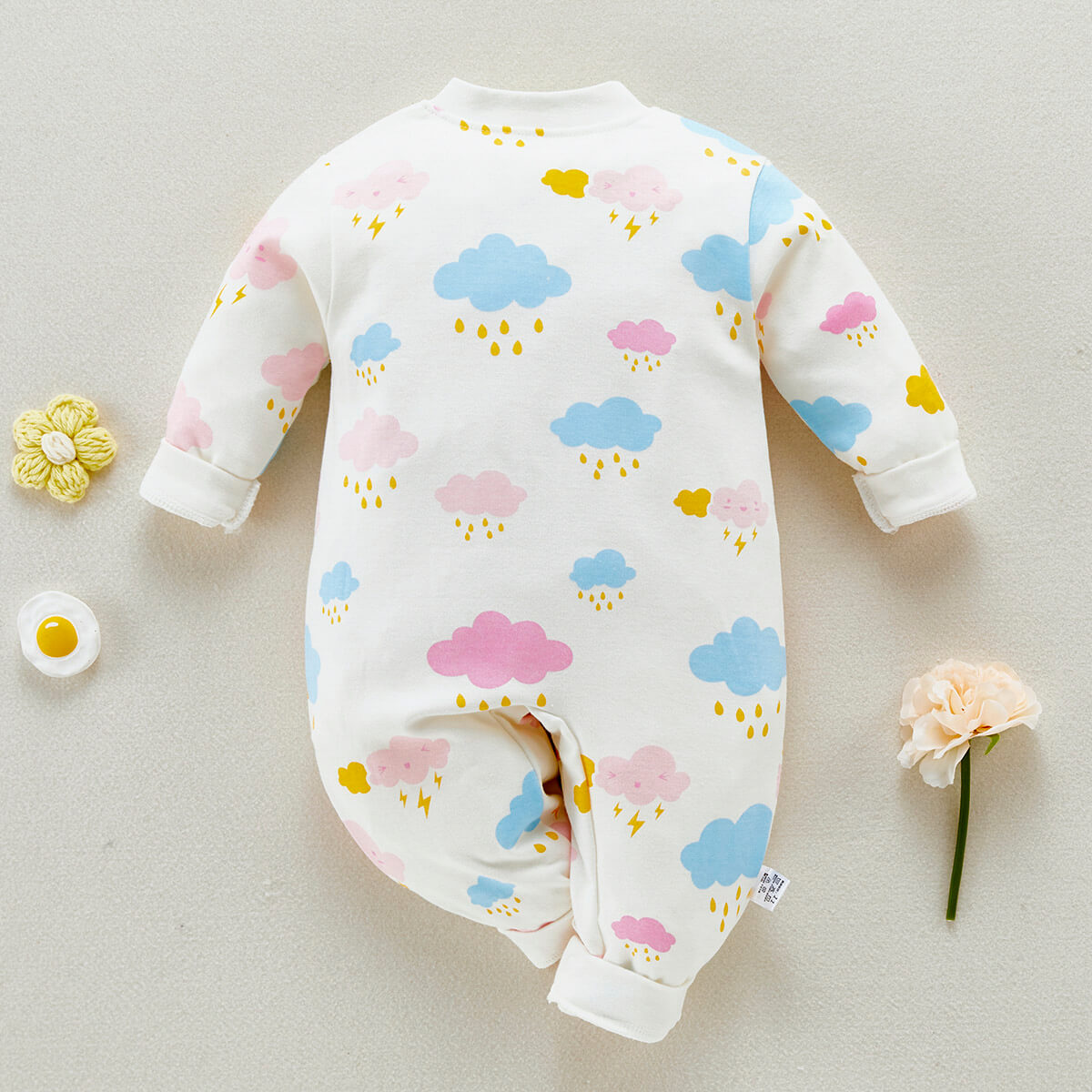 Baby Girl Lovely Clouds Printed Long Sleeve Jumpsuit