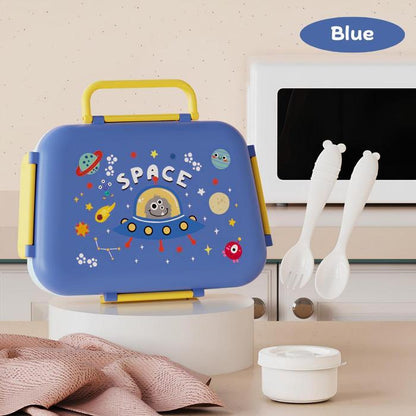 Hibobi Kids 3-Compartment Portable Lunch Box with Handle & Cutlery