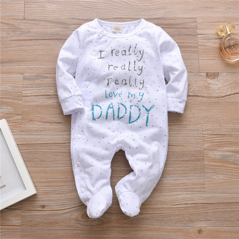 Baby 100% Cotton Letter Printed Long-sleeve Long-leg Romper