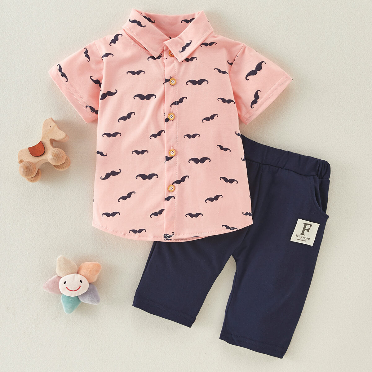 2-piece Mustache Pattern Polo Shirts & Shorts for Toddler Boy