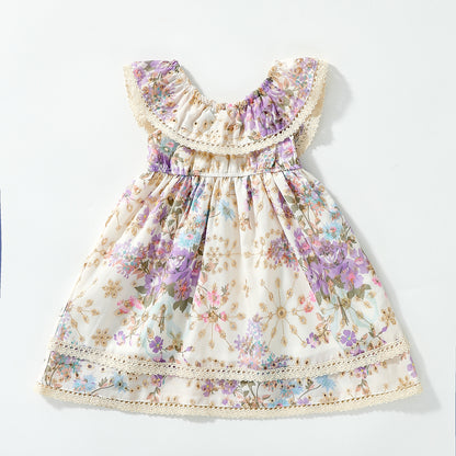 فستان بناتي مطبوع بدون أكمام 