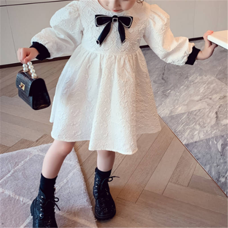 Toddler Girl Bowknot Decor Long Sleeves Dress