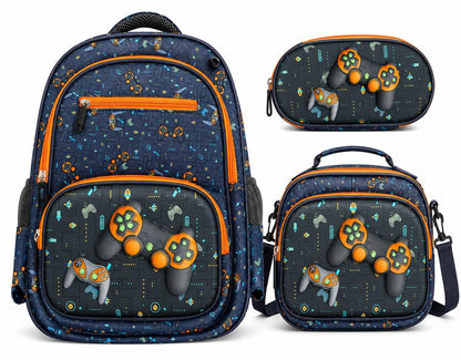 Hibobi Gaming Backpack Set for Boys, 3-Piece School Bag Set with Backpack, Lunch Bag and Pencil Case - image 1