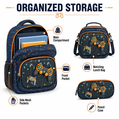 Hibobi Gaming Backpack Set for Boys, 3-Piece School Bag Set with Backpack, Lunch Bag and Pencil Case - image 3