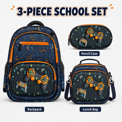 Hibobi Gaming Backpack Set for Boys, 3-Piece School Bag Set with Backpack, Lunch Bag and Pencil Case - image 4