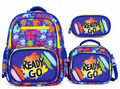 Hibobi Colorful Backpack Set, 3-Piece School Bag Set with Backpack, Lunch Bag and Pencil Case - image 1