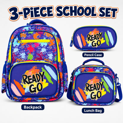 Hibobi Colorful Backpack Set, 3-Piece School Bag Set with Backpack, Lunch Bag and Pencil Case - image 2
