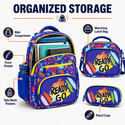 Hibobi Colorful Backpack Set, 3-Piece School Bag Set with Backpack, Lunch Bag and Pencil Case - image 3