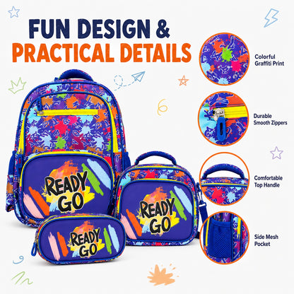 Hibobi Colorful Backpack Set, 3-Piece School Bag Set with Backpack, Lunch Bag and Pencil Case - image 4