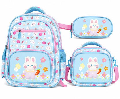 Hibobi Bunny Backpack Set for Girls, 3-Piece School Bag Set with Backpack, Lunch Bag and Pencil Case - image 1