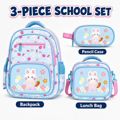 Hibobi Bunny Backpack Set for Girls, 3-Piece School Bag Set with Backpack, Lunch Bag and Pencil Case - image 2
