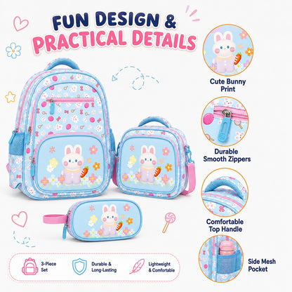 Hibobi Bunny Backpack Set for Girls, 3-Piece School Bag Set with Backpack, Lunch Bag and Pencil Case - image 4