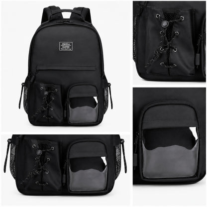 Hibobi Black School Backpack, Multi-Pocket Backpack with Side Mesh Pockets - image 3