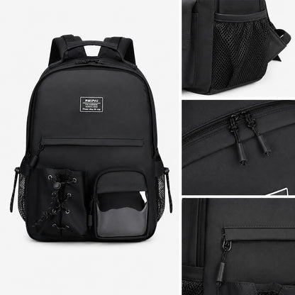 Hibobi Black School Backpack, Multi-Pocket Backpack with Side Mesh Pockets - image 4
