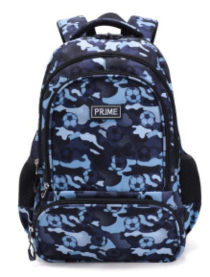 Hibobi Football Print Backpack for Boys, Blue Camo School Bag with Multiple Compartments - image 1