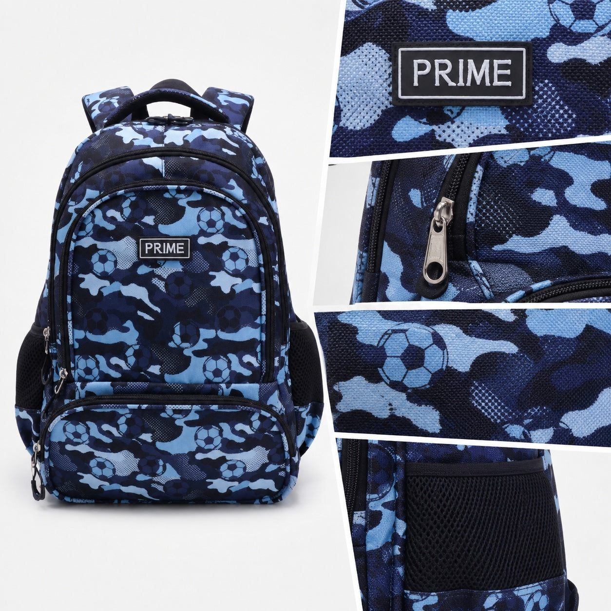 Hibobi Football Print Backpack for Boys, Blue Camo School Bag with Multiple Compartments - image 2