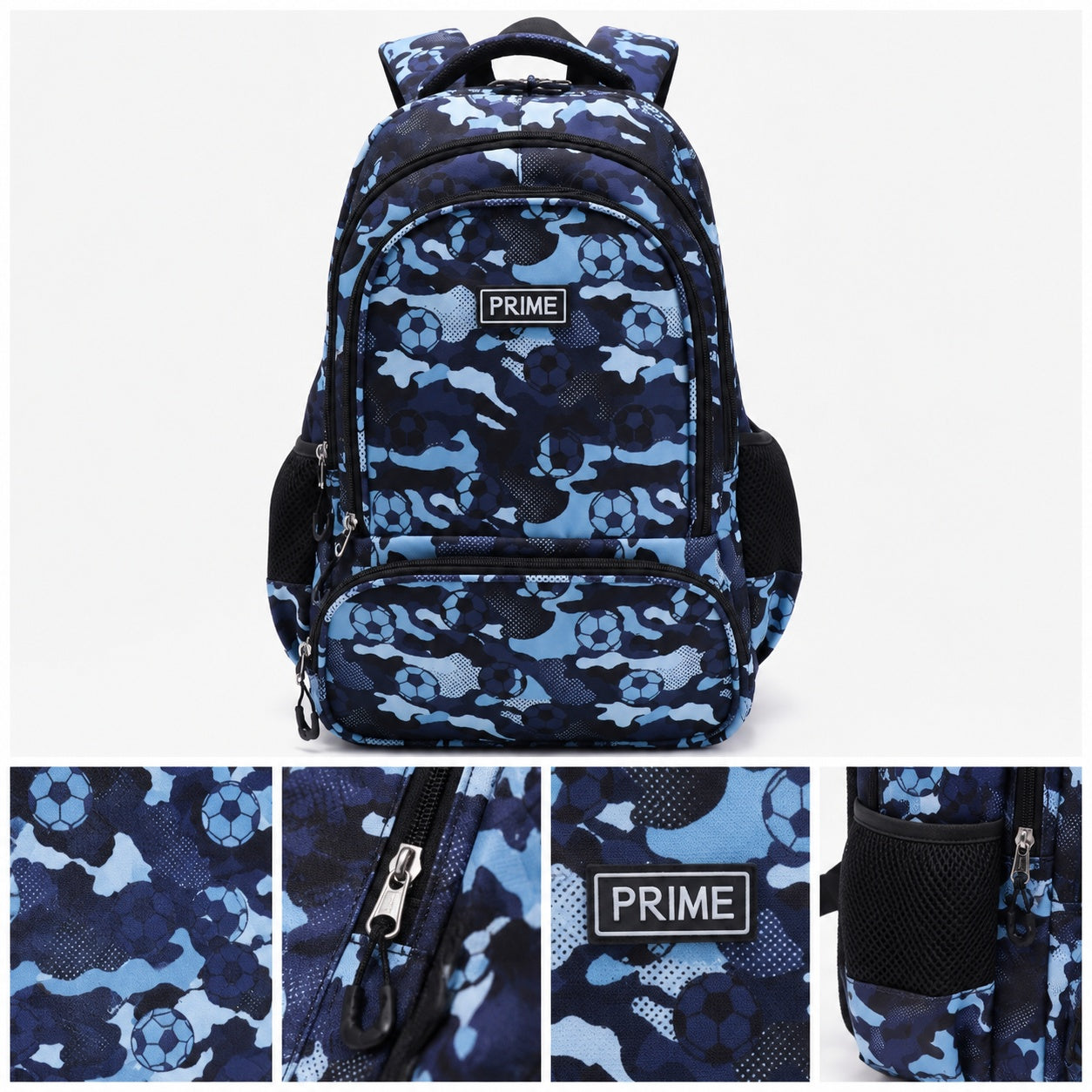 Hibobi Football Print Backpack for Boys, Blue Camo School Bag with Multiple Compartments - image 3